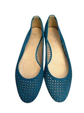 French Sole League Flat FSNY Round Toe Flat Nubuck Blue Size 8
